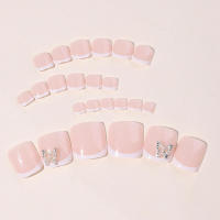 Encantadoras uñas postizas rosadas con borde blanco, manicura cómoda para mujeres y niñas - details 5