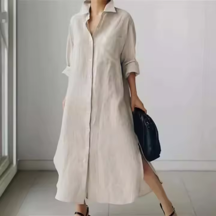 Novedad de verano, camisa de algodón para mujer, cárdigan elegante holgado Irregular, vestido de manga larga a la moda con un solo pecho - 1