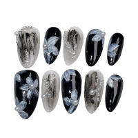 Uñas Postizas De Presión Hechas a Mano Con Diseño De Perlas Y Flor Para Mujer Uñas Falsas Desmontables Para Manicura DIY - details 1