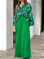Junxi Wan Conjunto Casual de 2 Piezas Floral Camisa de Manga Larga y Pantalones de Pierna Ancha - details 6