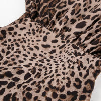 Estampado de leopardo con cuello en V ajustado verano otoño nuevo estampado manga larga vestido corto para mujer elegante - details 16