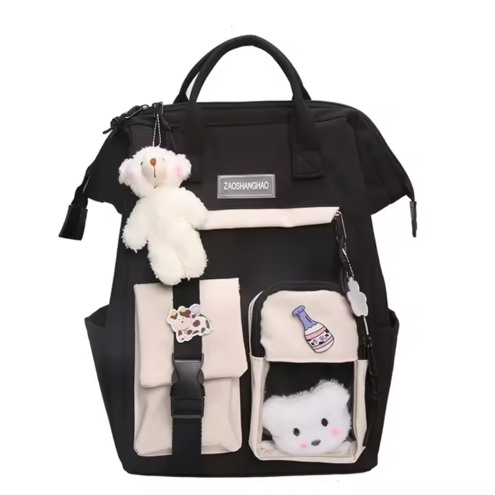 Mochila Kawaii con colgante de oso, mochila para estudiantes con estilo estético. - 1