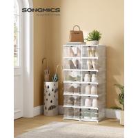 Juego de Organizadores de Zapatos 12 Cajas Apilables, 2 Zapateros Plegables y Portátiles, Hasta Talla 46, Montaje en 60s, Transparente y Blanco - details 1