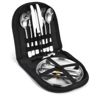 Cubiertos y Cucharas de Acero Inoxidable, Juego de Cubiertos Portátiles Dorados para acampar al Aire Libre, Plato para Barbacoa - details 6