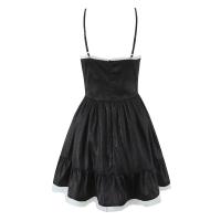 Estilo retro francés verano Spice Girl vacaciones princesa viento malla empalme jacquard liguero vestido cintura delgada falda negra. - details 2