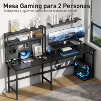 Mesa Gaming LED 150 x 100 cm, Escritorio Gaming en L con Enchufes y Puertos USB, Escritorio Esquinero con Estanteria, Mesa Gamer con Soporte para Monitor, Mesa Oficina Negro - details 6