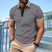 Camiseta de pata de gallo para hombre, Polo de manga corta con botones de bloque de Color - details 10