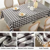 Decoración de mesa, mantel de lino a cuadros, estilo Pastoral, camino de mesa impermeable, antiincrustante con borlas, cubierta de mesa para el hogar - details 3
