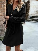 Vestido Corto de Crochet para Mujer Cuello en V, Color Sólido, Moda Casual, Prenda Única de Punto - details 4