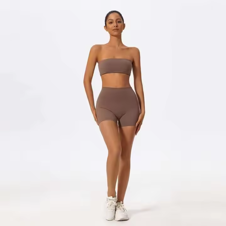 Camisolas sin tirantes y sin mangas, ropa de cintura alta, conjunto de dos piezas, shorts o bodys de yoga para mujer, entrenamiento, FIESS - 1