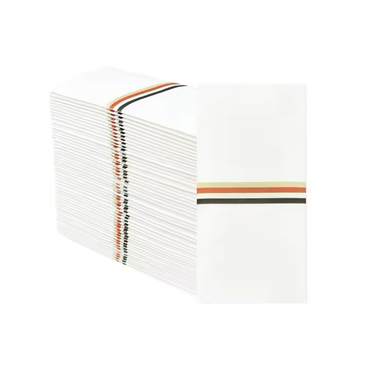 Servilletas de tacto de lino con línea dorada, 50 Uds., con bolsillo para cubiertos incorporado, toallas de papel desechables predobladas para invitados para fiesta de boda - 1