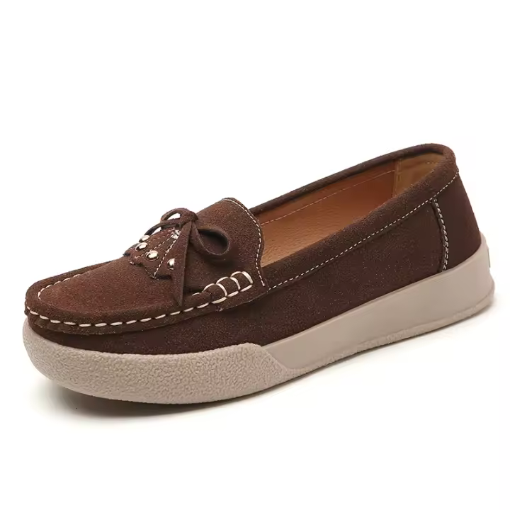 Mocasines informales de cuero sin cordones para mujer, zapatos planos cómodos para caminar, zapatos de trabajo ligeros - 1