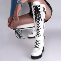 Botas de cuero con cremallera lateral para mujer, botines de tacón bajo a la moda, parte inferior gruesa con cordones, novedad de invierno de 2025 - details 9