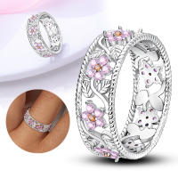 Anillo de Boda para Mujeres en Plata de Ley 925 con Flores de Begonia y Estrella de Zirconia Cúbica Joyería de Fiesta Regalos - details 0