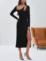 Las mujeres cortan irregularmente faldas delgadas hombros inclinados moda cuidadosa vestidos de hombro expuestos - details 7