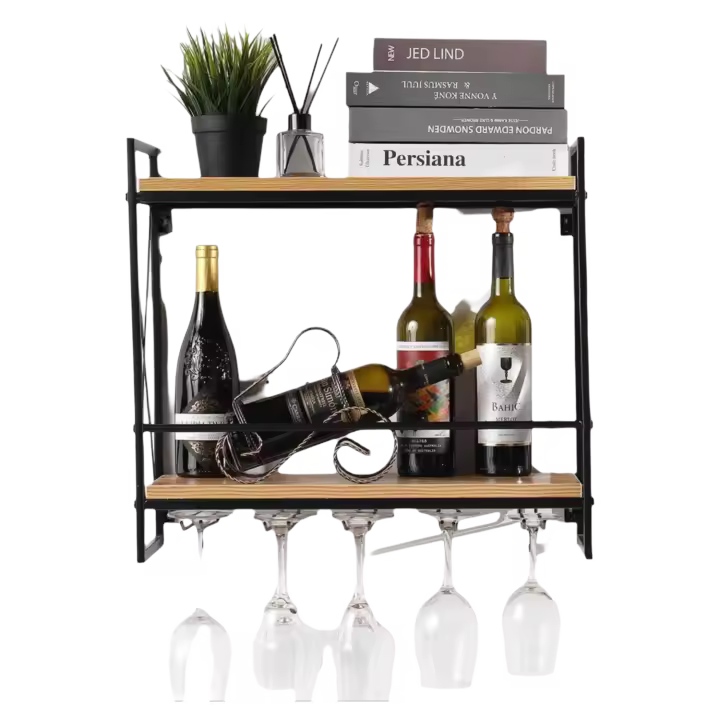 Soporte de Vino de Metal Rústico Fácil de Instalar Ideal para Cocina, Bodega, Bar - 1