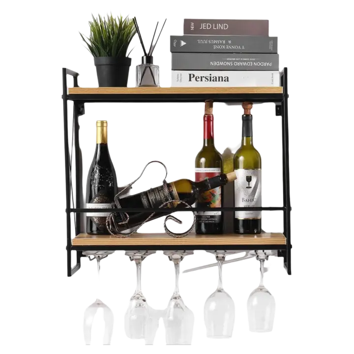 Soporte de Vino de Metal Rústico Fácil de Instalar Ideal para Cocina, Bodega, Bar - 1