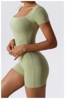 Mono de Yoga de Manga Corta para Mujer Ajustado Secado Rápido Entrenamiento de Danza Traje de Fitness Conjunto de Salto Alto Material Exterior de Nylon - details 21