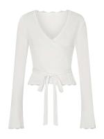 Top de Ballet Cruzado para Mujer Y2K Manga Larga, Cuello en V, Entrenamiento, Camisetas para Yoga, Top Adelgazante con Lazo Frontal - details 0