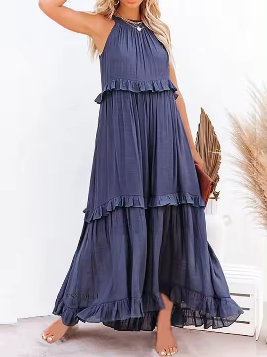 Vestido largo con borde de hoja de loto para mujer, falda de playa con vuelo grande y corriente, novedad de verano 2024 - 1