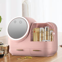 Organizador de maquillaje con luz LED, espejo giratorio HD, carga USB, modelo de ventilación de aire, alta capacidad - details 1