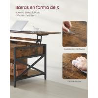 Mesa de Central con Tablero Elevable Estilo Rústico Marrón y Negro Ideal para Dormitorio con Espacio Abierto y Oculto Forma de X - details 28
