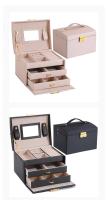 Organizador de joyas para collares, pendientes, pulseras, anillos, organizadores de joyas grandes de cuero PU, joyeros, de mano, joyero de tres niveles con cerradura, cajones, tachuelas, accesorios de joyería, espejo,17x14x13cm - details 1