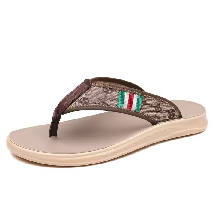 Zapatillas de los hombres de verano nueva luz de lujo de suela suave chanclas exterior desgaste personalizado tendencia sandalias de cuero empalme zapatos de playa hombres - 1