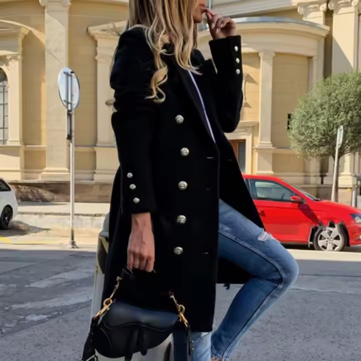 Chaqueta cortavientos con solapa de doble botonadura para mujer, abrigo ajustado, invierno, nuevo - 1