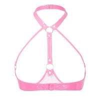 Sujetador Sexy de copas abiertas para mujer, sujetador con pezones expuestos, aspecto húmedo, charol, cuello Halter, Top con espalda al aire, lencería erótica, ropa de dormir - details 10