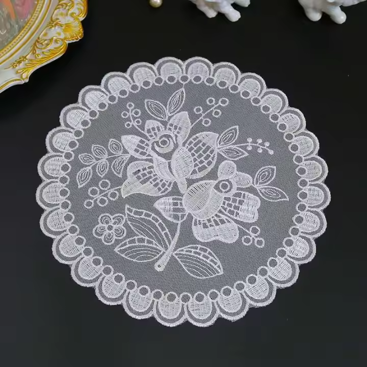 Funda de boda de malla circular con bordado floral rosa, mantel de cocina, decoración y complementos de mesa navideña, europeo - 1