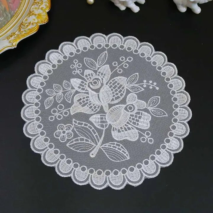 Funda de boda de malla circular con bordado floral rosa, mantel de cocina, decoración y complementos de mesa navideña, europeo - 1