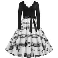 Women plaid print long sleeve vintage a line party dress v neck - details 13