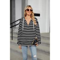 Sudadera con capucha de moda coreana para mujer, manga larga, rayas, primavera-otoño, top novedoso - details 10