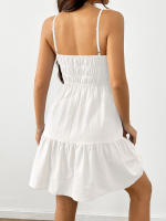 Elegante vestido de tirantes sin mangas de mujer cintura alta, falda media en letra a - details 9