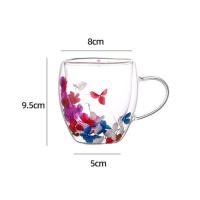 Taza de vidrio de relleno de flores secas, taza creativa con asas, taza de café de doble pared, taza resistente al calor - details 6