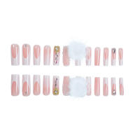 Uñas alargadas explosivo flash blanco bola de pelo francés degradado uñas falsas uñas láminas usables - details 4