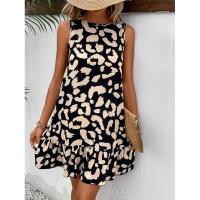 BUNO-Vestido corto informal sin mangas para mujer, ajustado con estampado de leopardo minivestido, estilo veraniego. - details 5