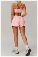 Yoga mujeres Fiess correr ciclismo transpirable deportes cintura alta entrenamiento gimnasio pantalones cortos bolsillo falso dos piezas - details 8