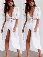 Traje de baño de bikini con cordones de color sólido para mujer Traje de baño femenino Ropa de playa 2024 - details 2