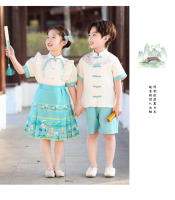 Vestido de Recitación de Poesía de Verano Hanfu para Niños Traje Antiguo Chino con Falda de Cara de Caballo Conjunto de Ropa y Zapatos - details 9