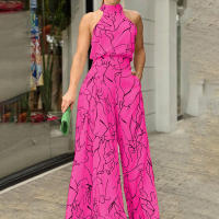 Mono de mujer con estampado, cuello redondo, sin mangas, estilo europeo y americano, tendencia de primavera 2025, elegante y ajustado. - details 2