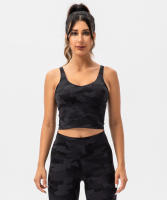 SHINBENE Sujetador Deportivo Largo de Cuello V para Mujer con Estampado de Camuflaje y Junto Incorporado para Yoga Fitness Workout Tamaño XS-XL - details 2