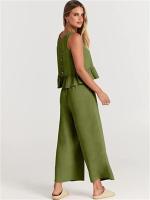 Conjunto casual de verano para mujer, top sin mangas plisado y pantalones cortos de pierna ancha - details 49
