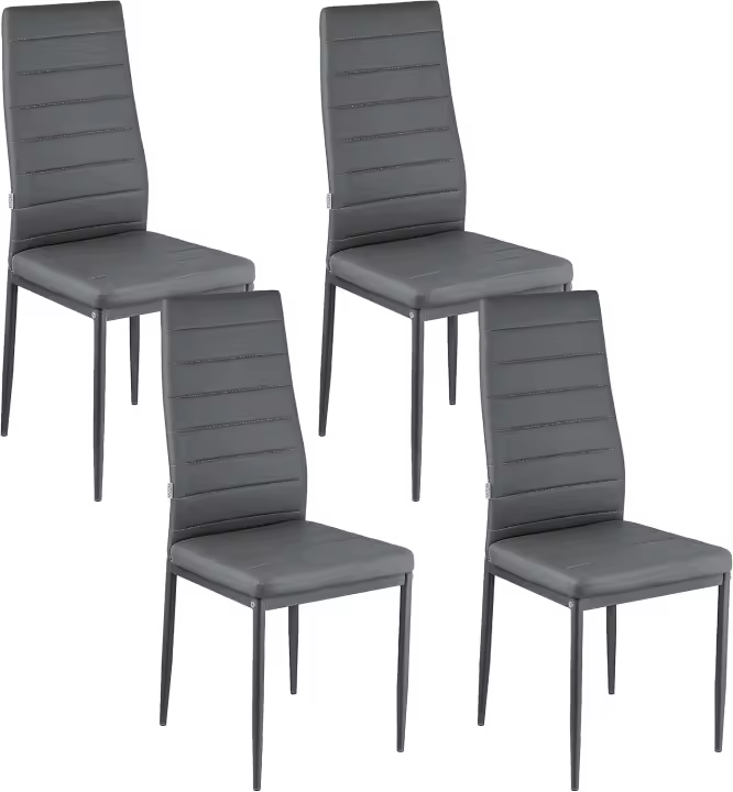 Juegos de 4 Sillas de Comedor con Respaldo Alto y Asiento Ergonómico con Costuras Decorativas, Sillas Elegantes en Piel Sintética con Estructura en Acero, 40X48X96, Beige - 1