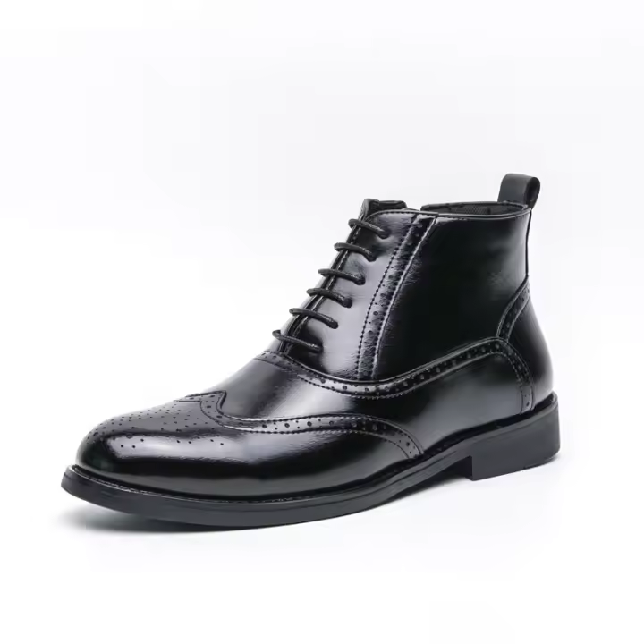 Nuevas botas cortas en contraste, zapatos de cuero altos con cordones de negocios de moda para hombres británicos - 1