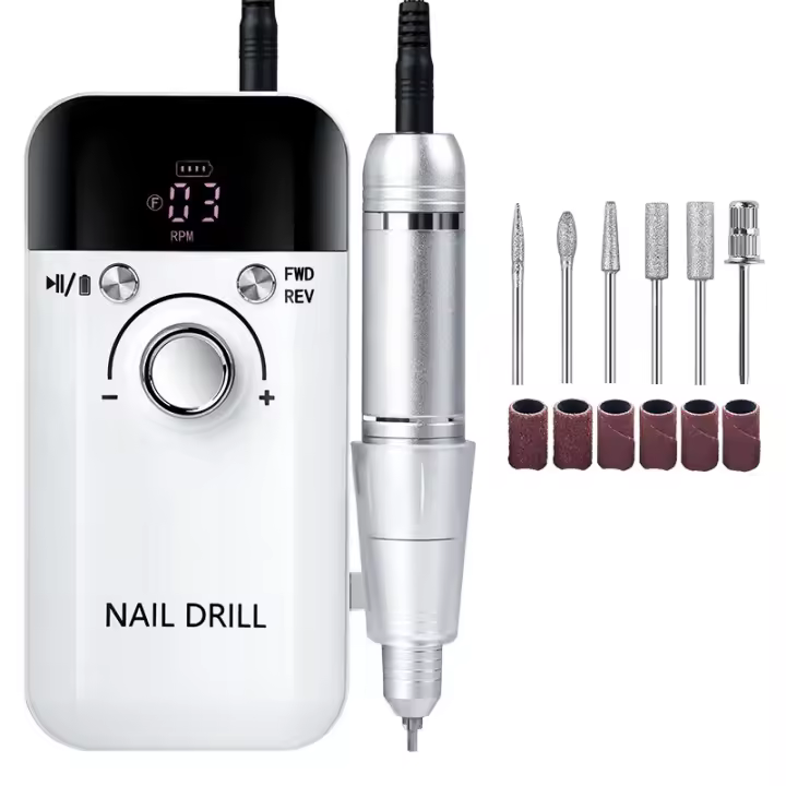 Taladro de uñas eléctrico profesional 45000 RPM, kit de taladro de uñas recargable, lima de uñas eléctrica portátil con 6 puntas para uñas acrílicas, pulido de gel, eliminación de salones de máquina de taladro de uñas de 2000 mAh - 1