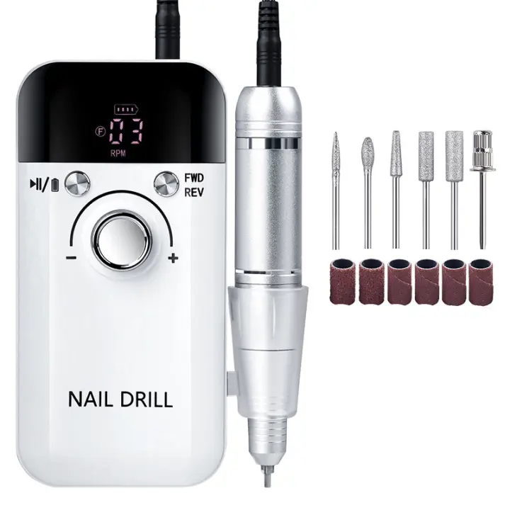 Taladro de uñas eléctrico profesional 45000 RPM, kit de taladro de uñas recargable, lima de uñas eléctrica portátil con 6 puntas para uñas acrílicas, pulido de gel, eliminación de salones de máquina de taladro de uñas de 2000 mAh - 1