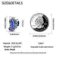 Encantos de Plumas de Plata Esterlina S925 para Mujeres Regalo de Joyería Fina para Cumpleaños Ajustables a Pulseras Originales de 3mm DIY con Zirconia - details 1