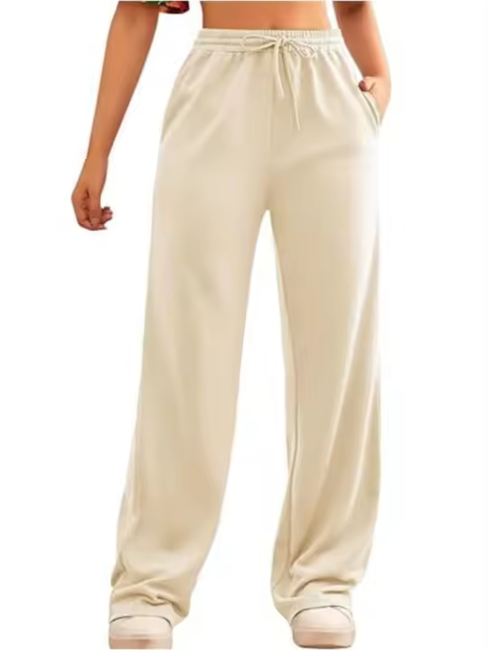 Pantalones de cintura alta y pierna ancha para mujer, pantalones holgados de calidad con cordón, primavera y otoño - 1
